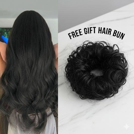 One Piece Clip In Hair Extensions 24 Inch Long Invisible Hair Extensions + Free Messy Bun