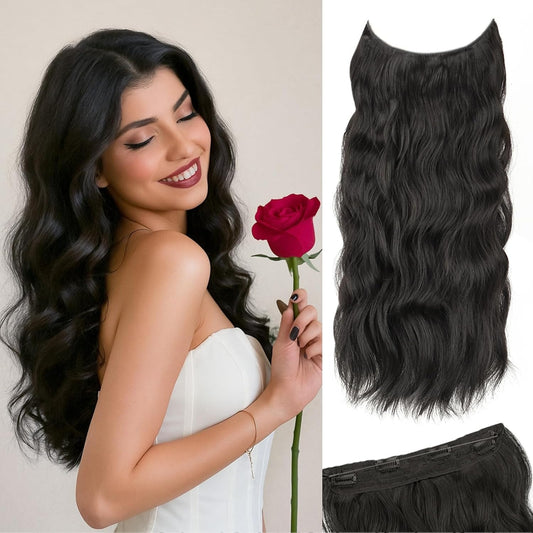 One Piece Clip In Hair Extensions 24 Inch Long Invisible Hair Extensions + Free Messy Bun